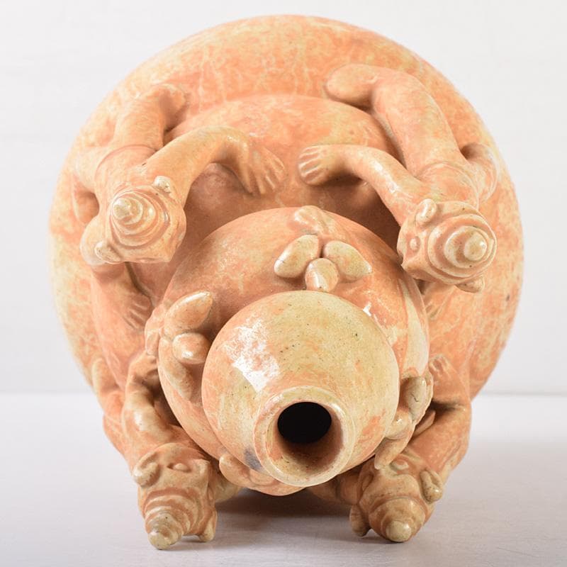 中国　自然釉　人物四耳壷　V　R7644