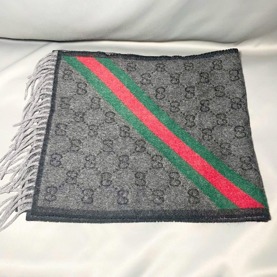 GUCCI グッチ マフラー グレー 570603 シェリーライン ダブルG
