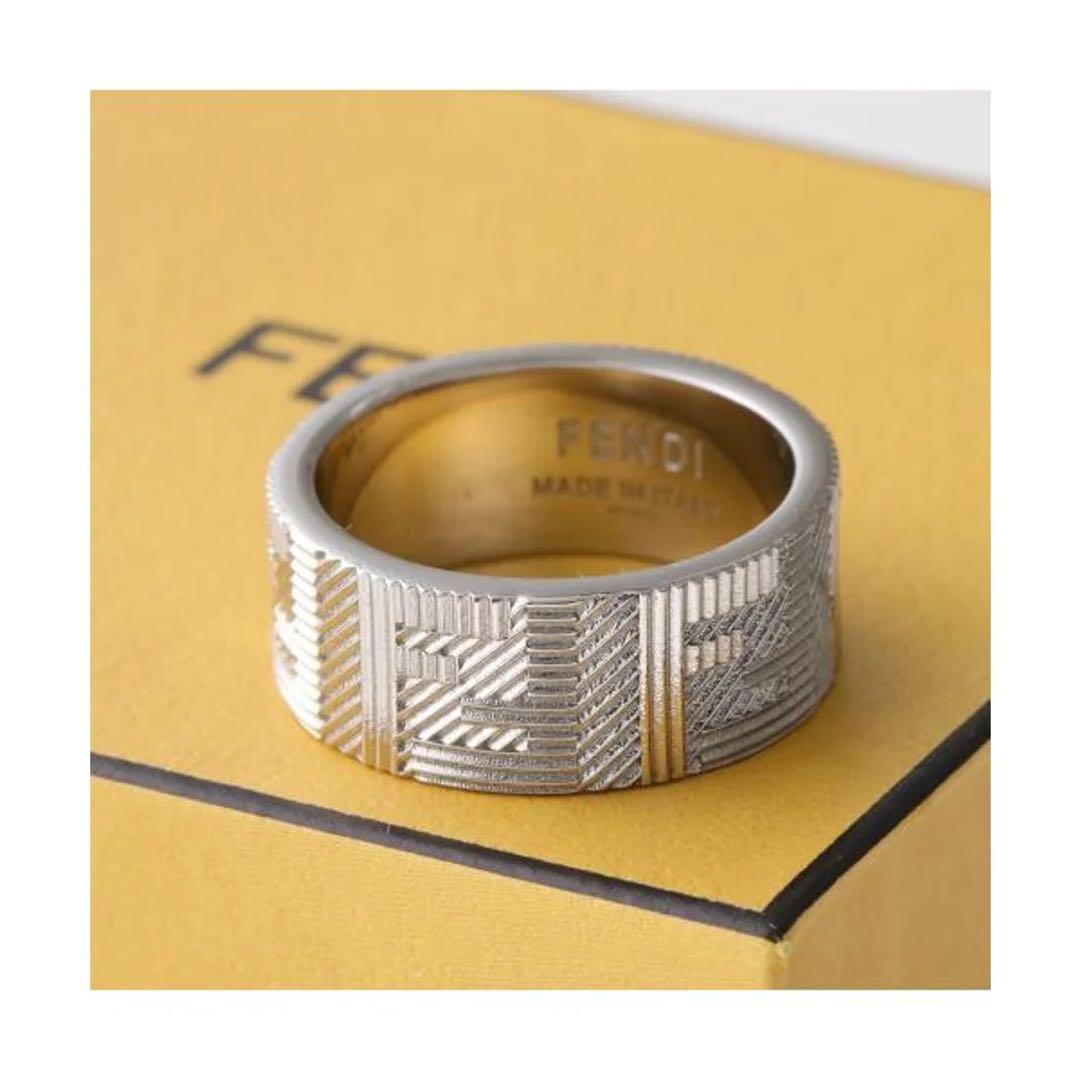 ひ*ろ様 【21号】フェンディ　メンズ　指輪　 FF　シャドー リング　M シル