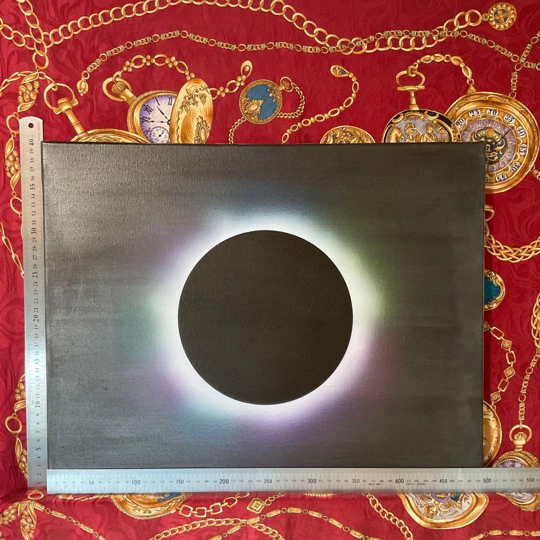 開運絵画アクリル原画新春セール｜皆既日食と天之御中主 大型高波動瞑想 抽象画