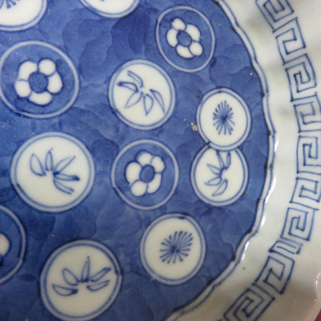 小皿 松竹梅 染付 丸窓 3枚 明治 大正