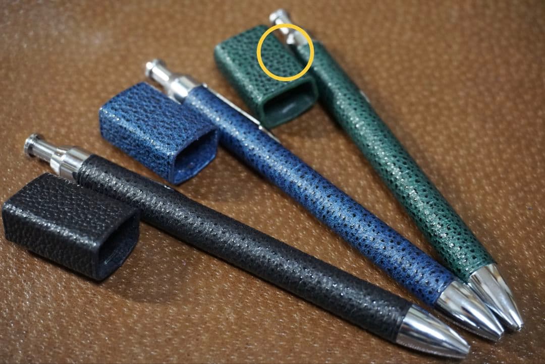 【セール】翠色　革軸ペン　消しゴムケースセット