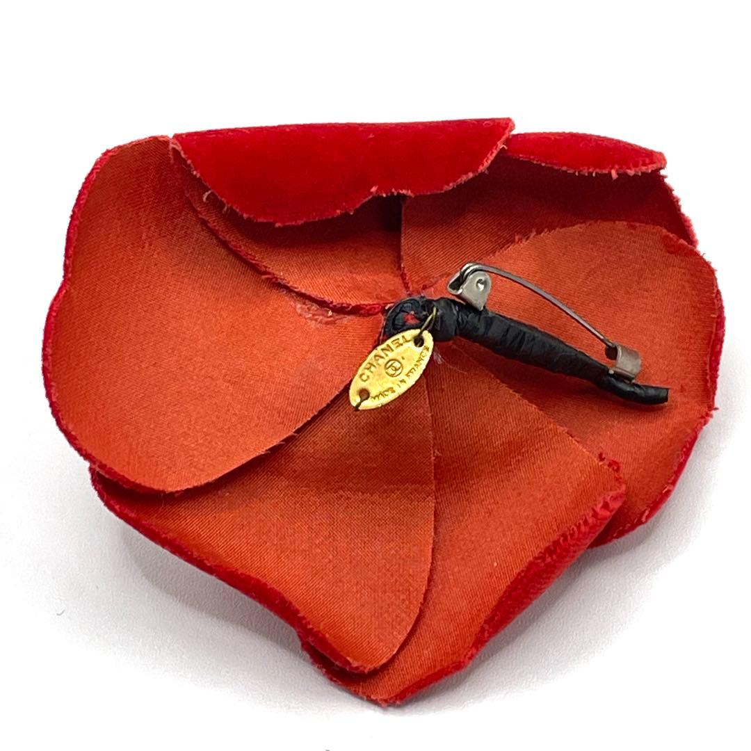 CHANEL シャネル カメリア コサージュ ピンブローチ ベロア レッド