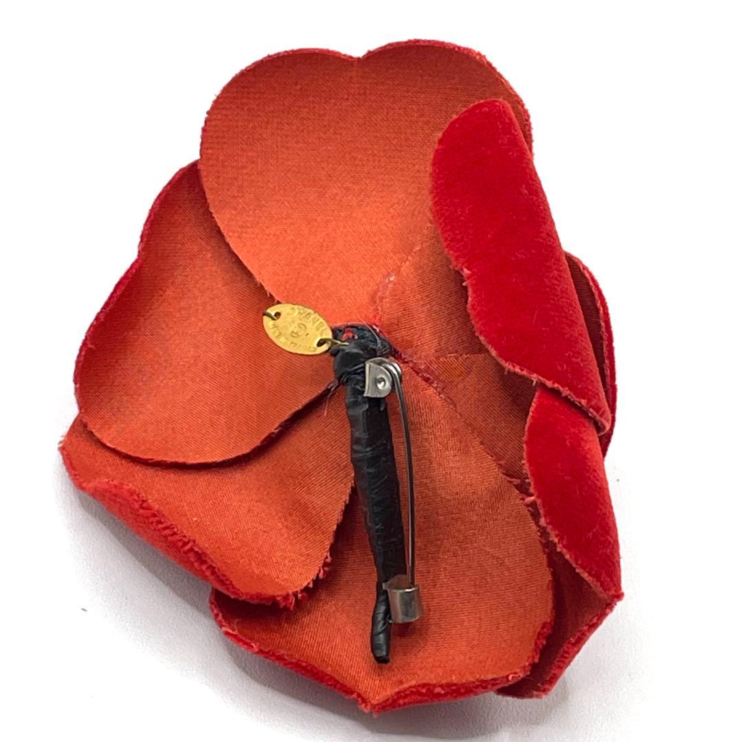 CHANEL シャネル カメリア コサージュ ピンブローチ ベロア レッド