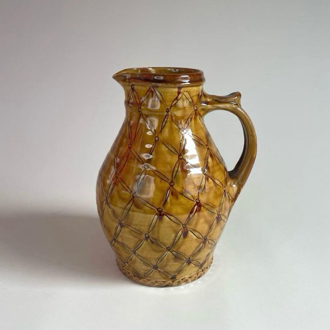 民藝 湯町窯 布志名焼 黄釉 手付水差し ピッチャー