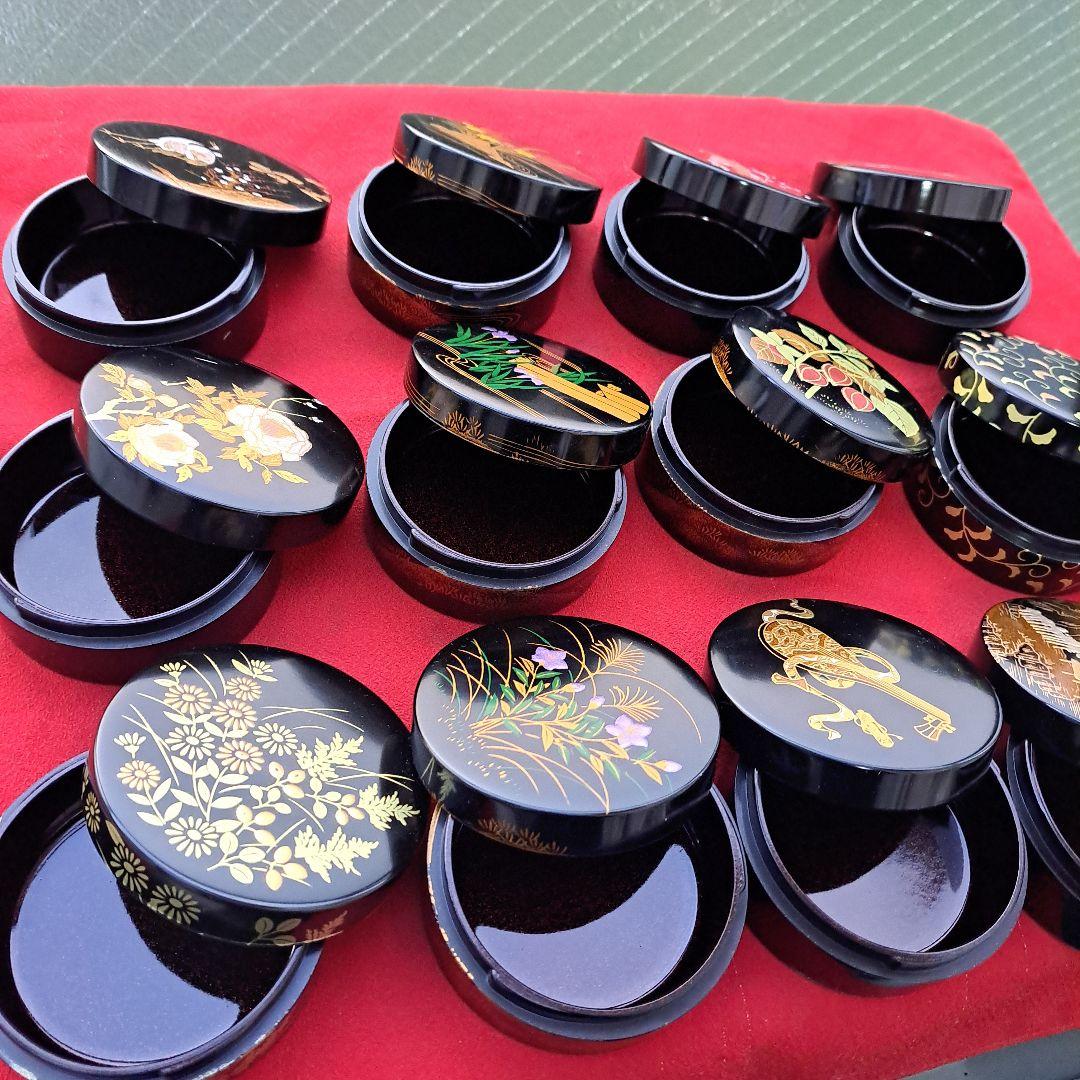 【雪月花の香合セット】合成漆器　切立/ワンタッチ式　蒔絵　未使用品