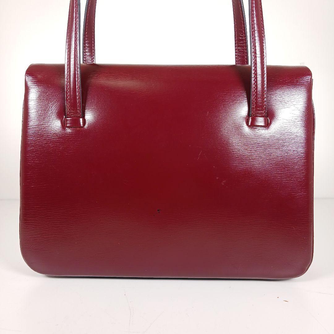 ランバン ヴィンテージ スムースレザー ハンドバッグ 光沢 ボルドー