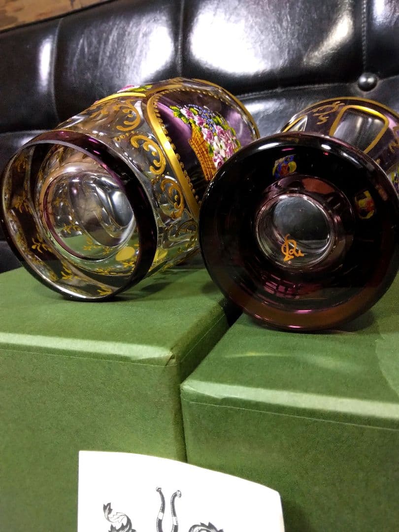 未使用　ドイツ製　ゴブレット　ペア　ハンドエナメル　ルビーレッド 　クリスタル