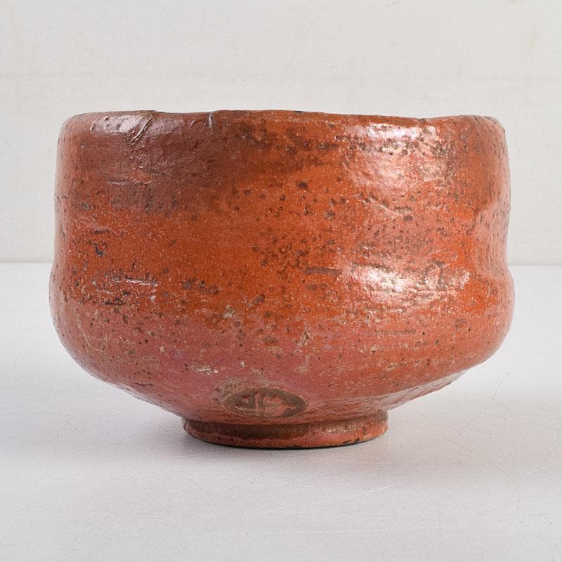 茶道具　楽吉左衛門　九代　了入作　赤楽茶碗　時代箱　V　R9379