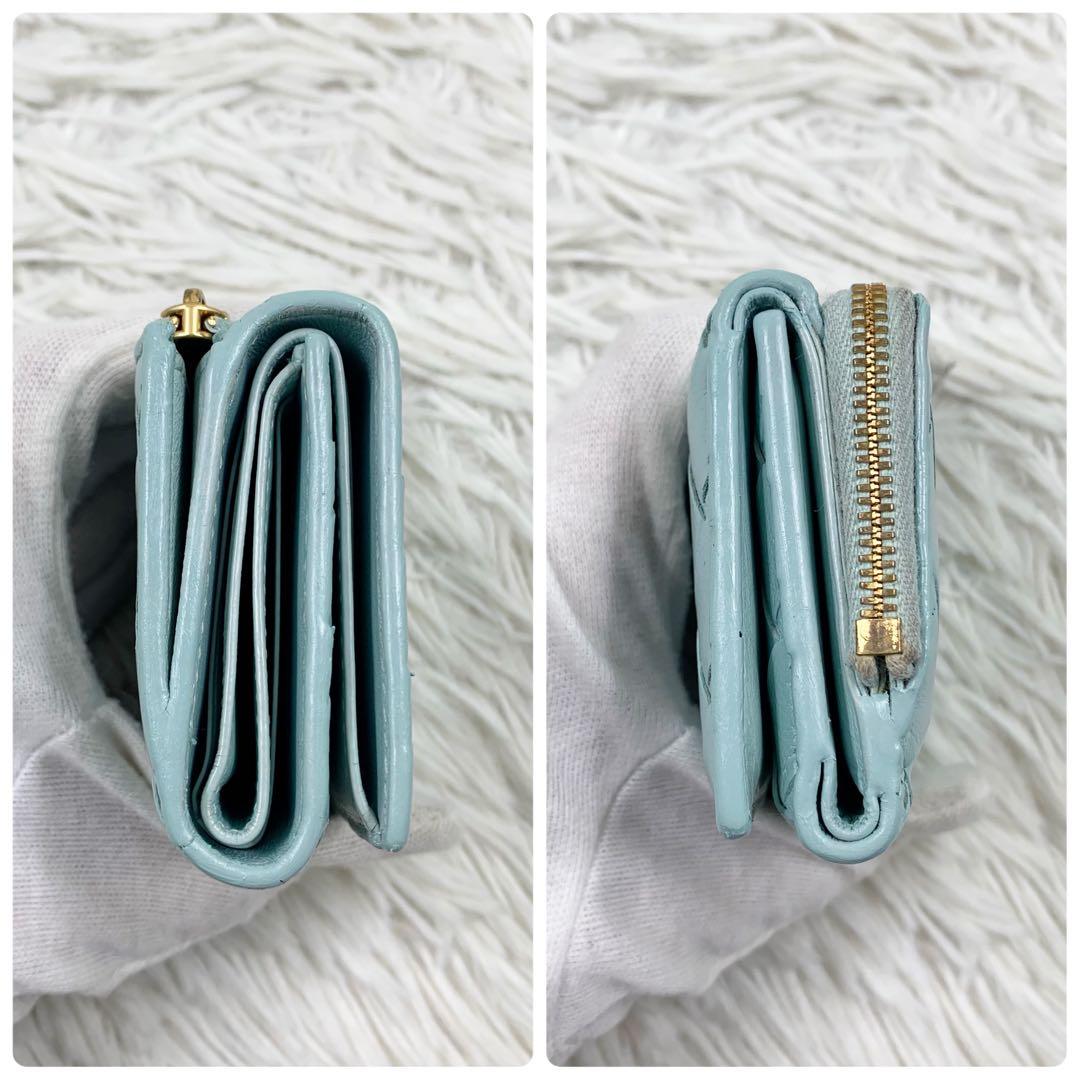 【✨極美品✨】ボッテガヴェネタ イントレチャート 三つ折り財布 ターコイズブルー