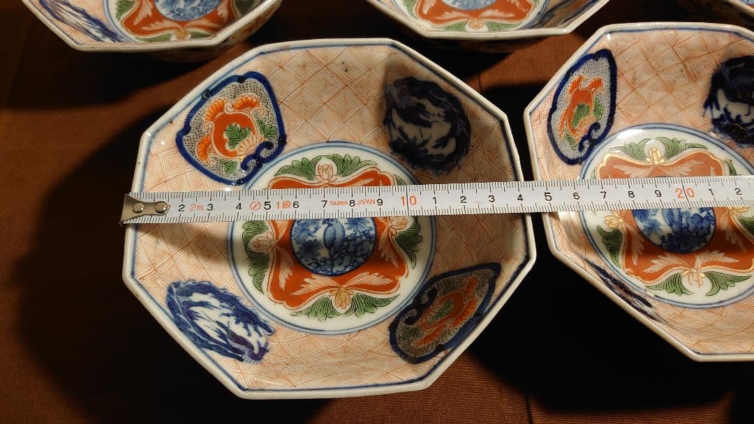 大聖寺伊万里　古伊万里　伊万里　色絵　金襴手　八角鉢　江戸期　蔵出し　５客