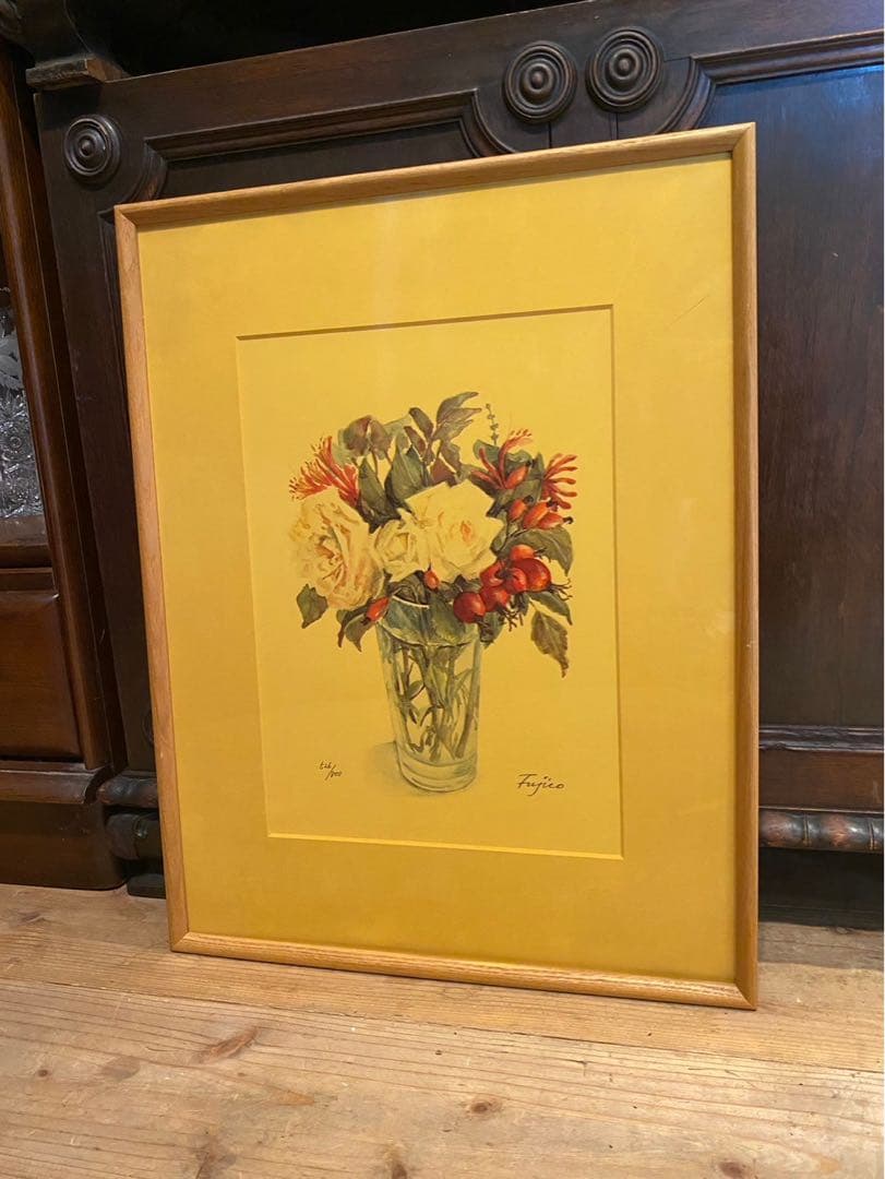 橋本不二子 リトグラフ ブーケ 薔薇 額縁 インテリアp