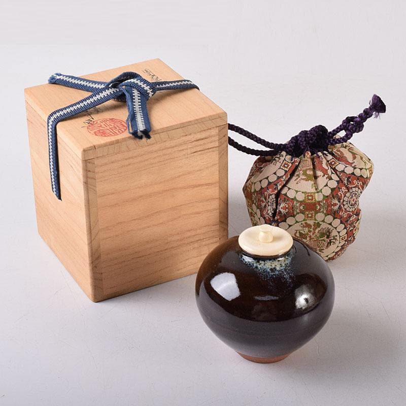 茶道具　京焼　清閑寺窯　杉田祥平造　国司茄子　茶入　仕覆付　共箱　V　8093