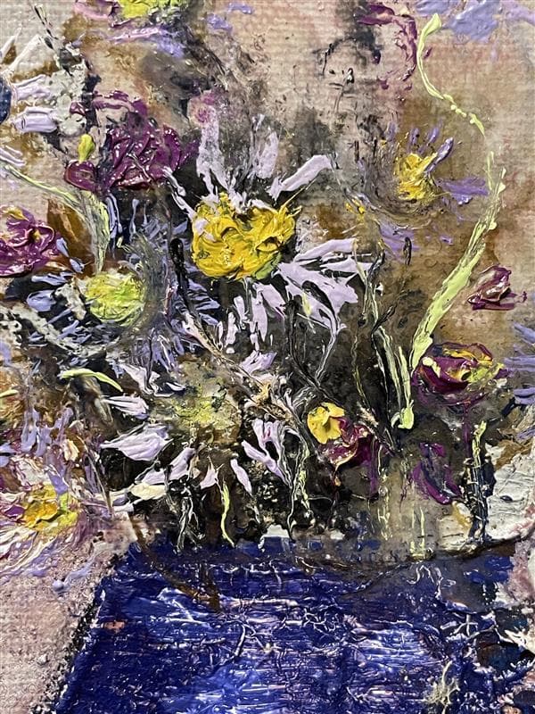 「真作」浦野光江「野菊」静物画　油彩画　額装　サイン有り　SM号