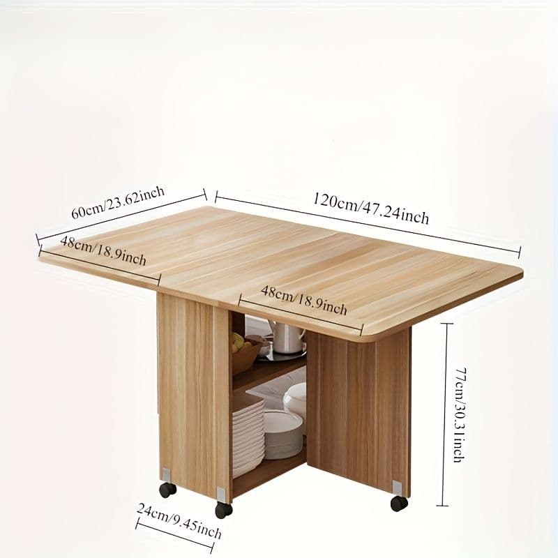 伸縮折りたたみダイニングテーブル キャスター付き 収納スペース搭載