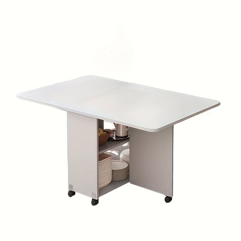 伸縮折りたたみダイニングテーブル キャスター付き 収納スペース搭載