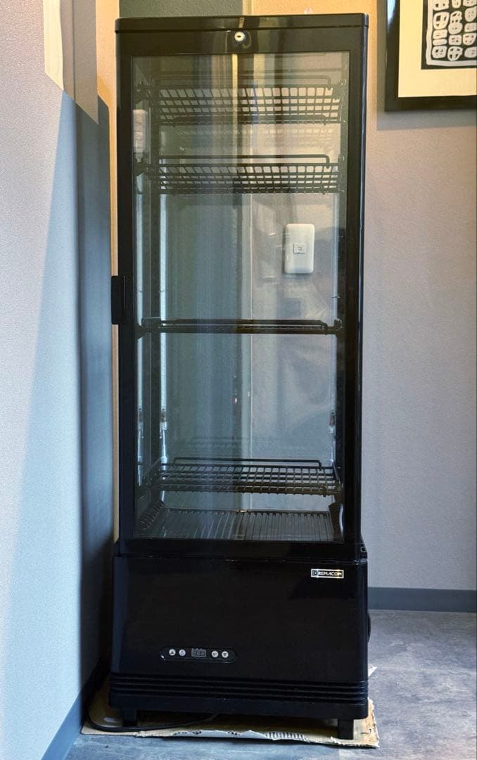 レマコム 4面ガラス冷蔵ショーケースR4G-120SLB (ブラック) 120L