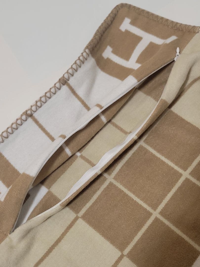 【ラスト1点】　エルメス　クッションカバー　キャメル　45×45　チェック