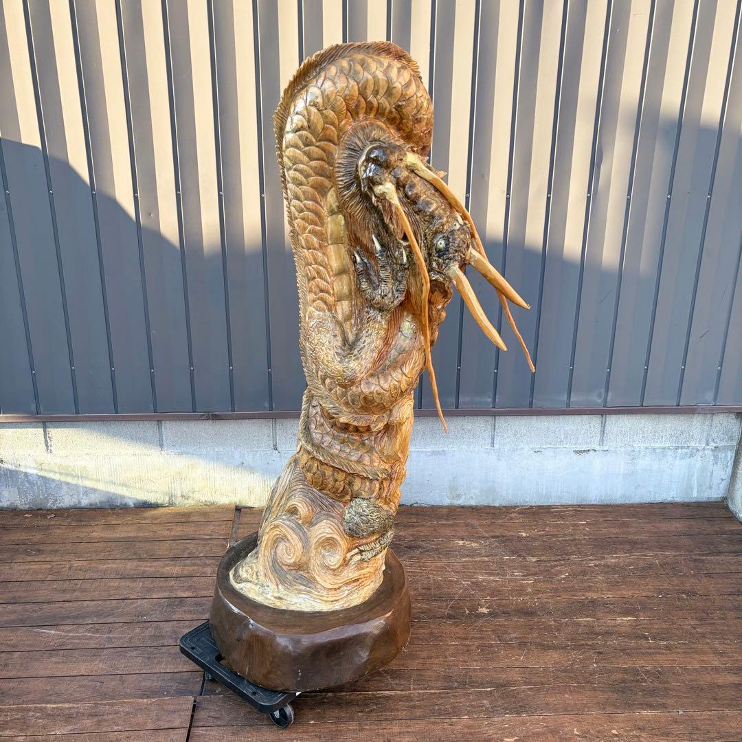 大迫力！木彫り 昇り龍 ドラゴン 一刀彫 置物 大型彫刻 和風 美術品ビンテージ