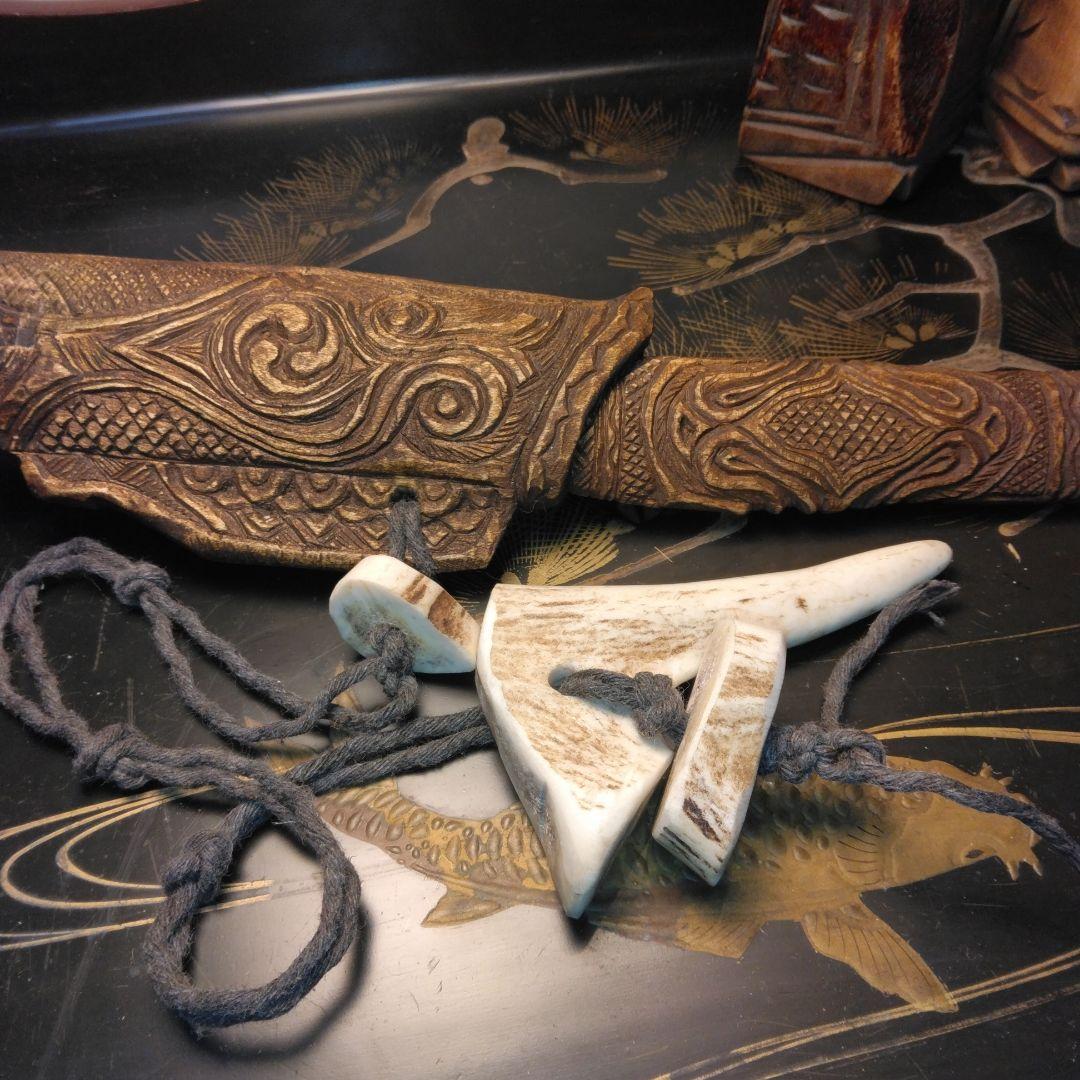 アイヌマキリ　イクパスイ　木製魚の彫刻　北海道　骨董昭和。