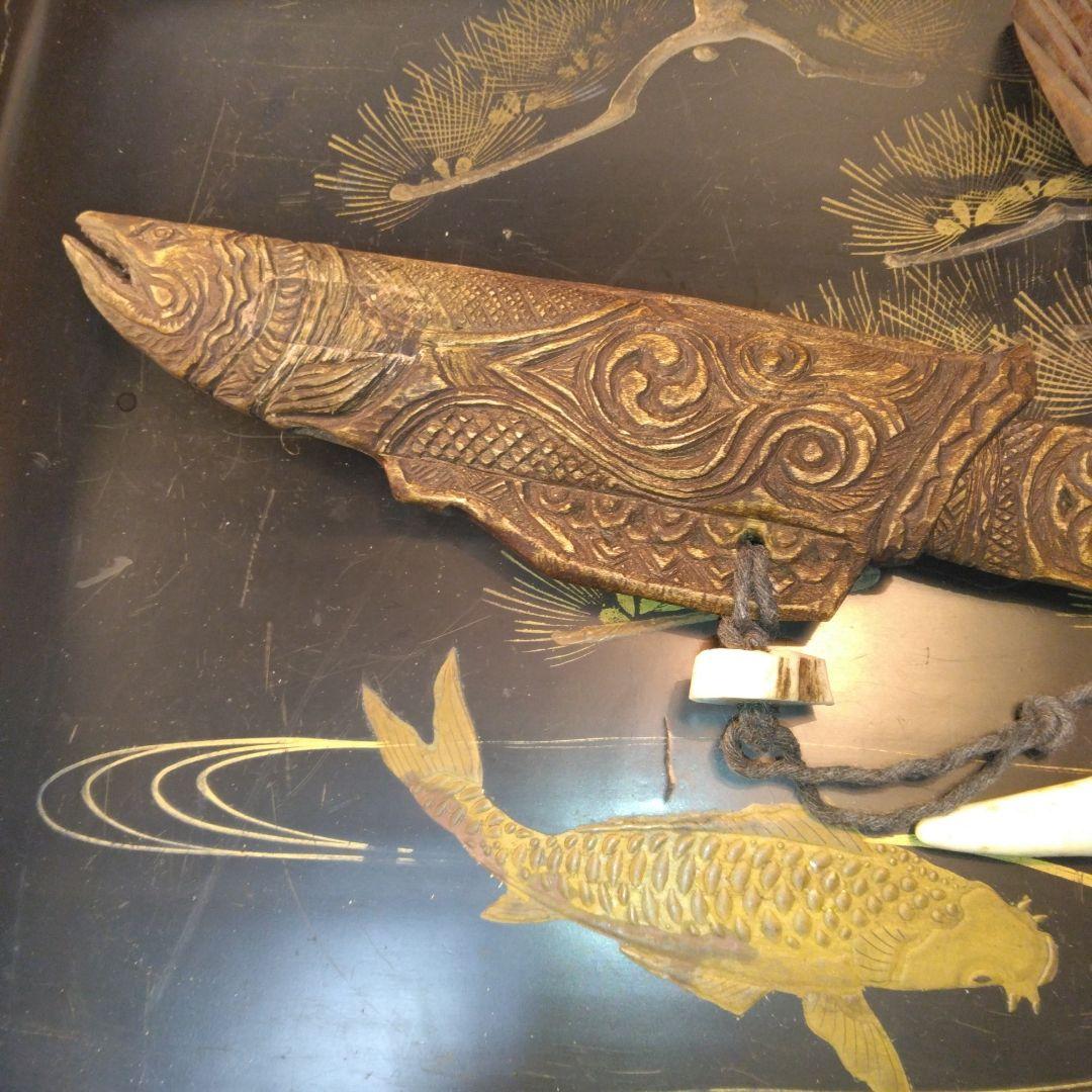 アイヌマキリ　イクパスイ　木製魚の彫刻　北海道　骨董昭和。