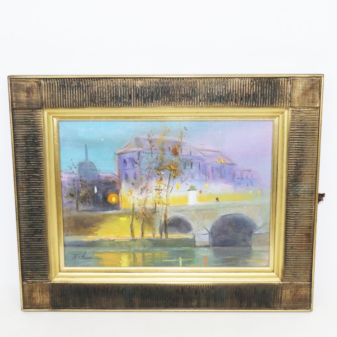 星空のセーヌ川　油絵 二口正和 油彩画 F4号