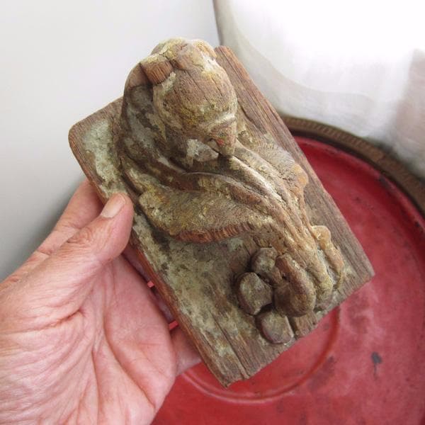 19世紀　インドの古い木彫　オウム　蛇　アンティーク