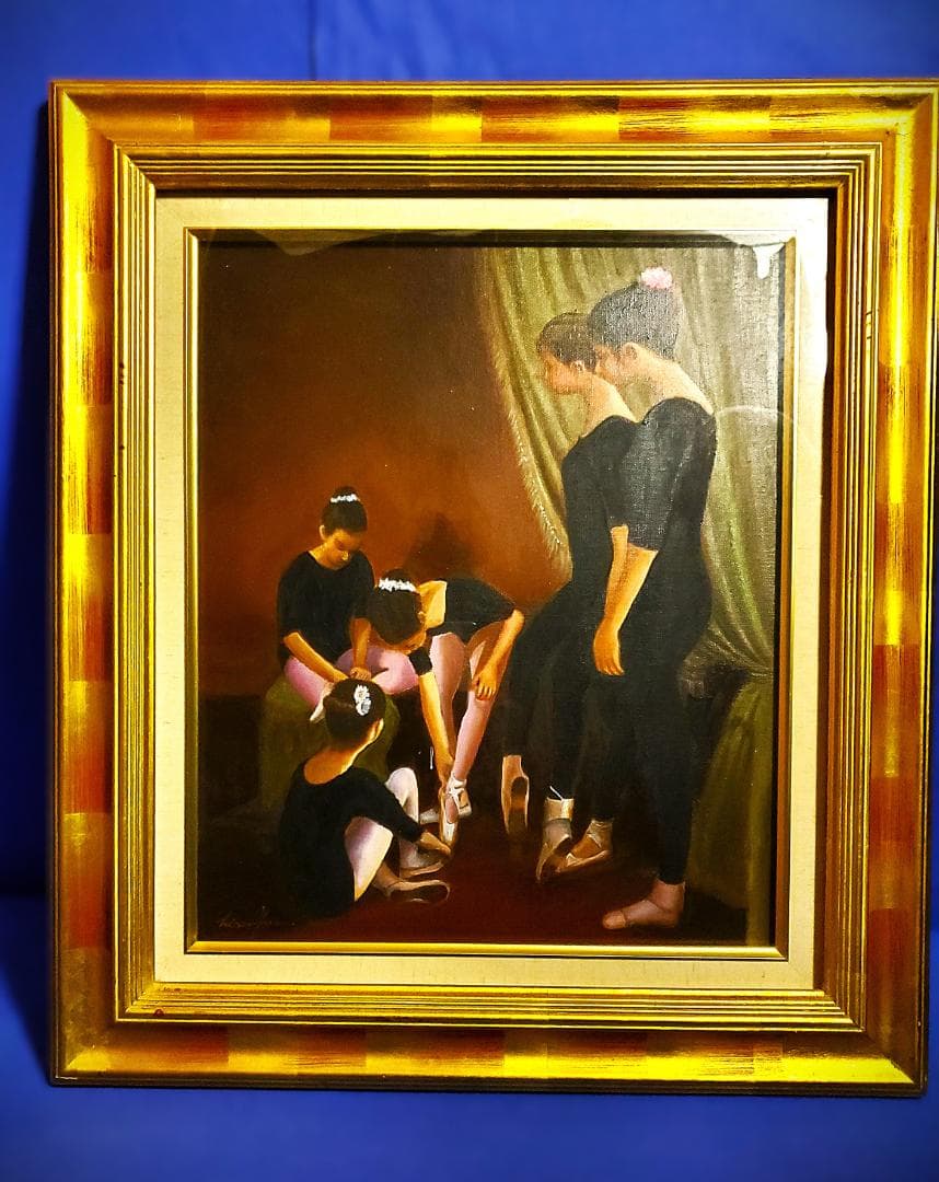 伊東熙寿作 バレリーナの油彩画 金色フレーム