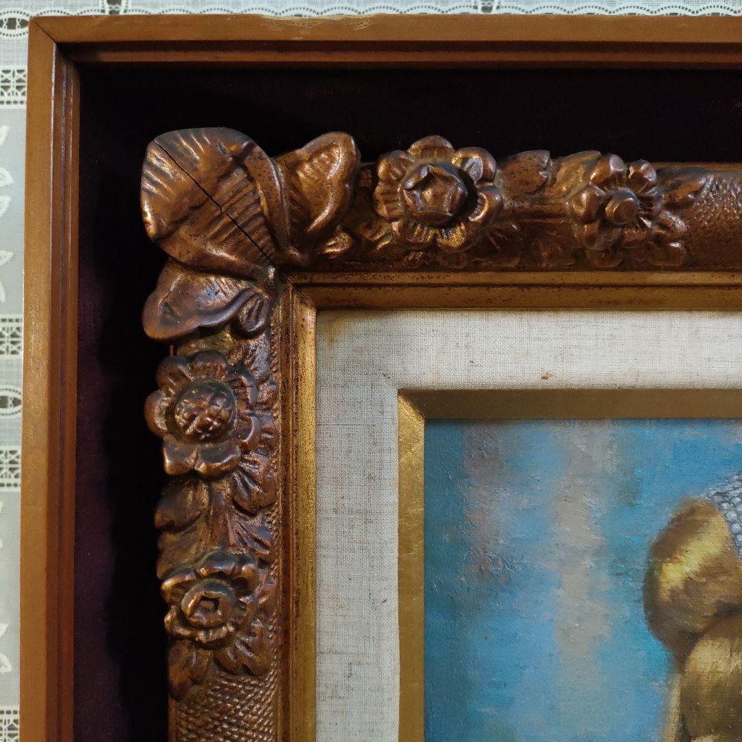 横山申生　油彩画 F6号『フランス人形　二態』額装　共シール付