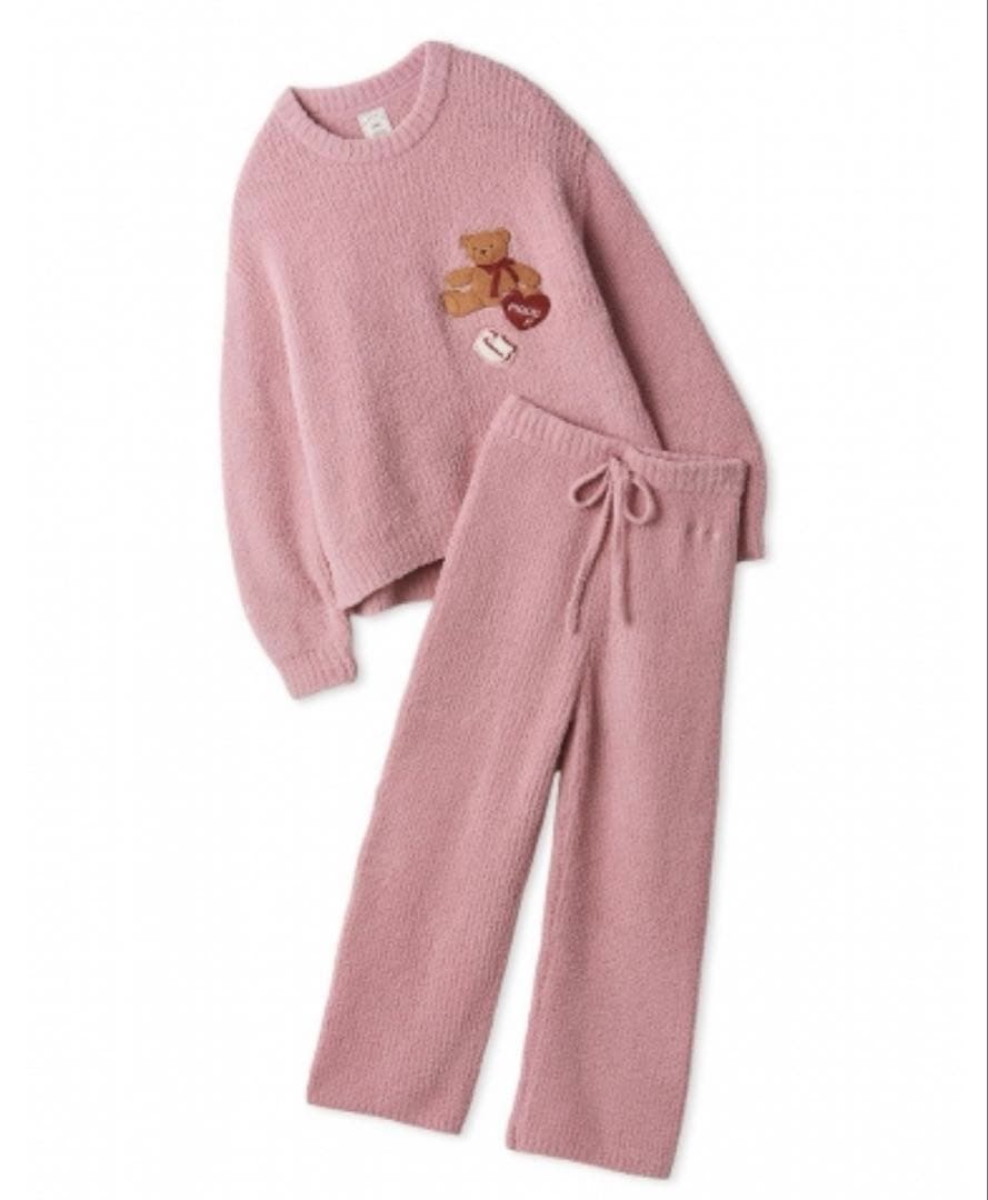 ジェラートピケ　ベビモコベアさがらプルオーバー＆ロングパンツセット　上下　ピンク
