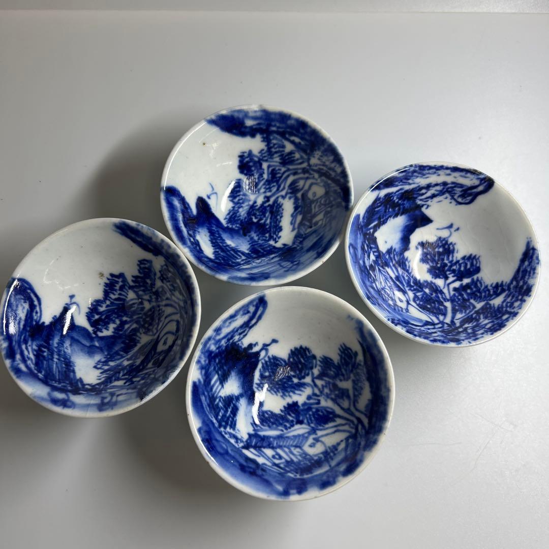 京焼　在銘　極上手　染付煎茶碗4客　口径約7.7㎝　東Y8-0109☆2F