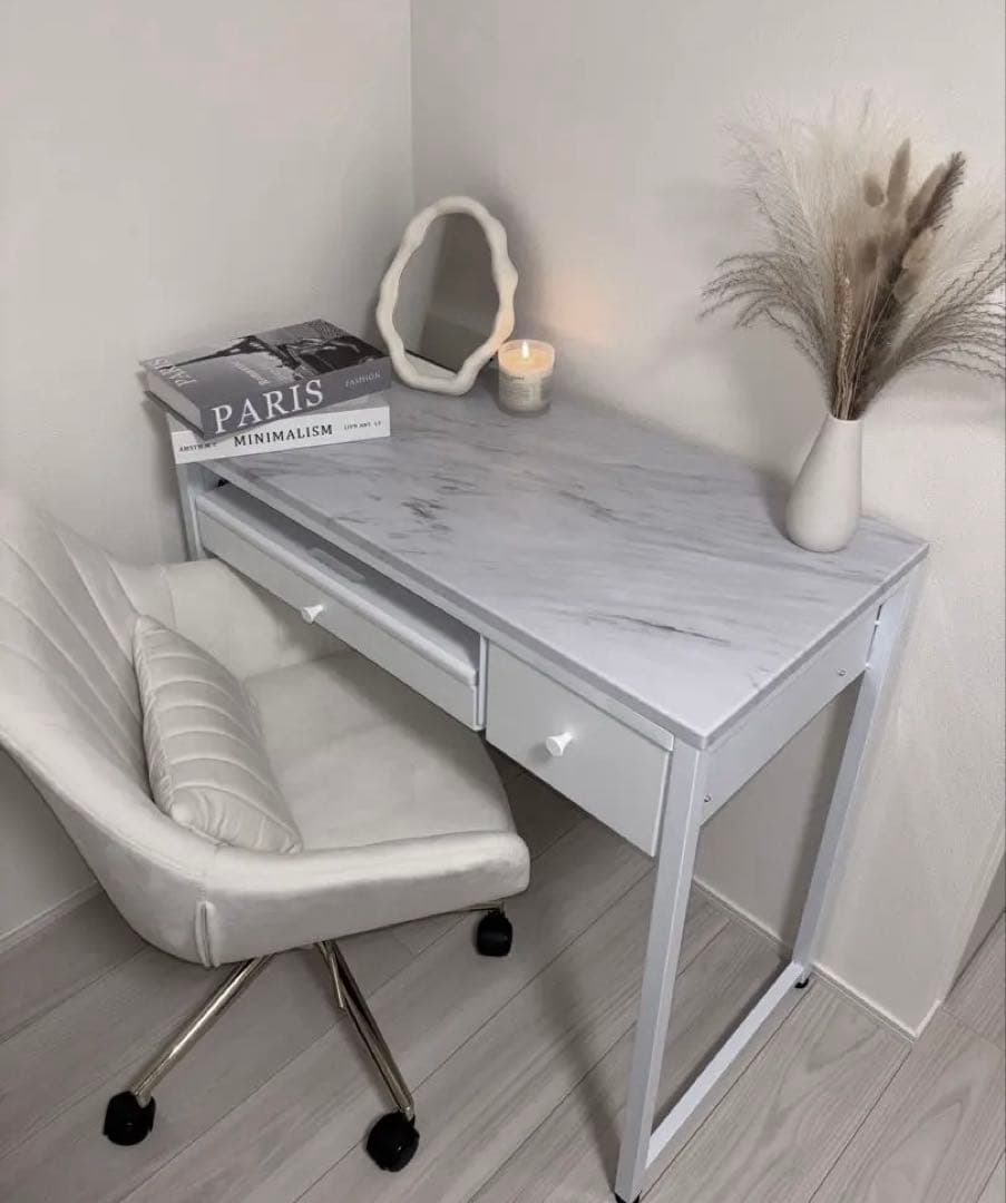 【新品】LOWYAコンパクトデスク [幅85] マーブルホワイト