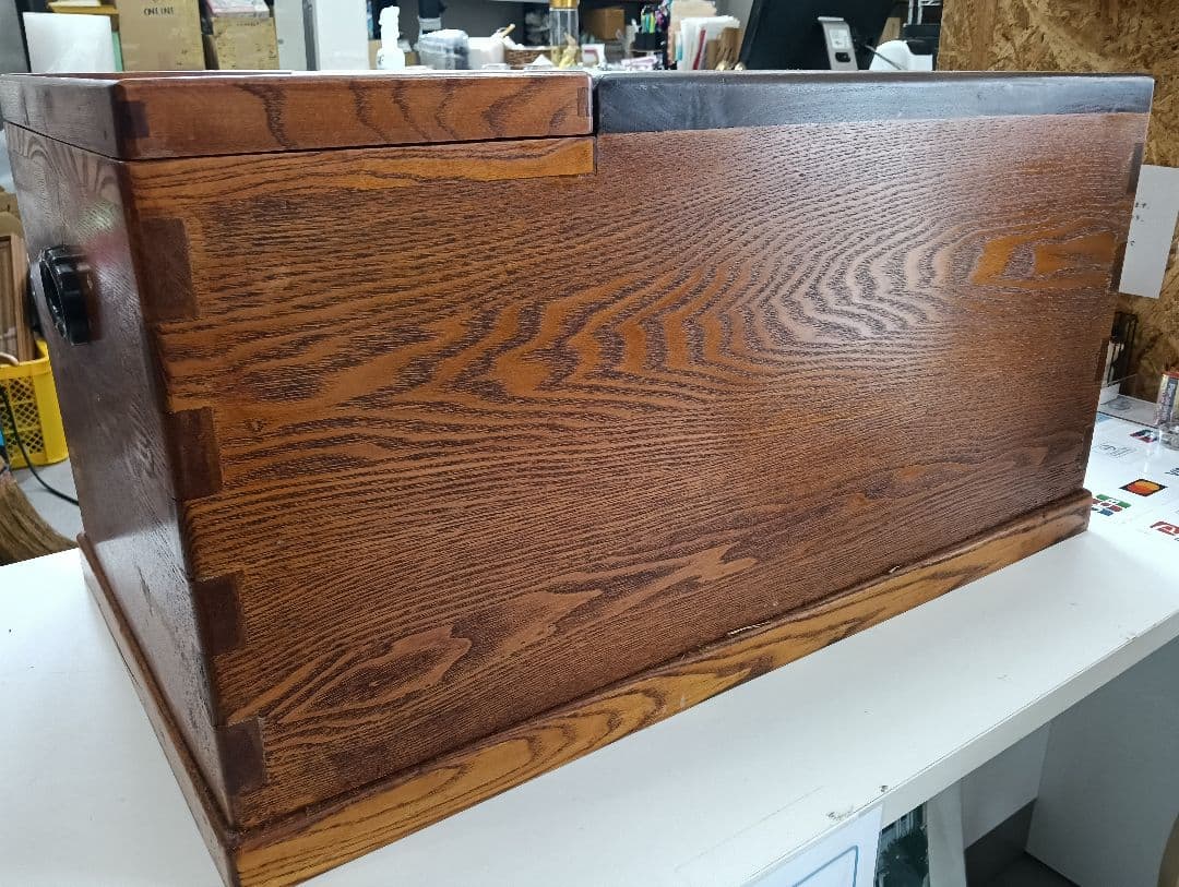 y【ビンテージ】木製火鉢 銅製内部コンパートメント付き