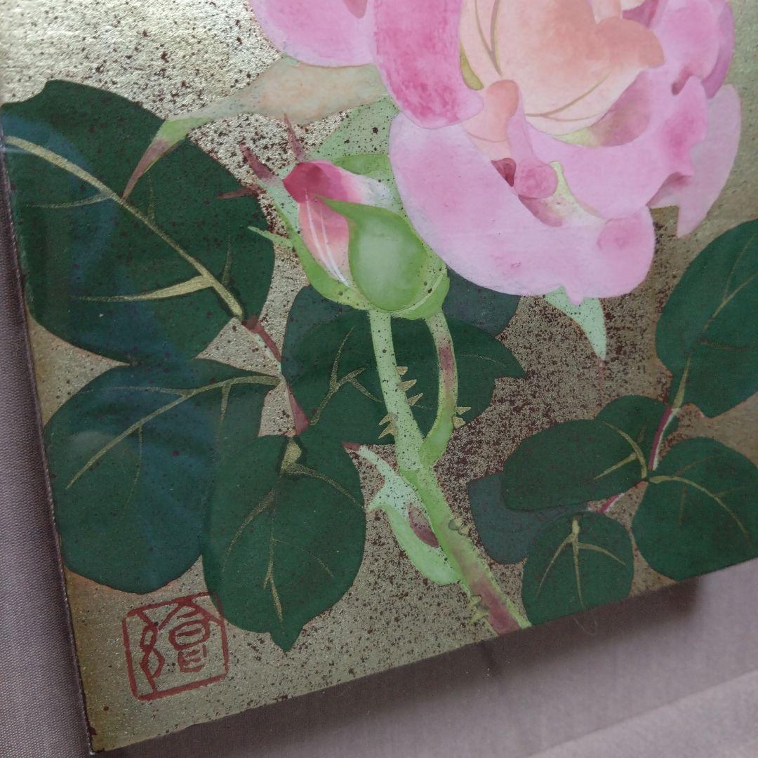 湯口絵美子日本画 薔薇ノ花サク（ブルー・バユー）
