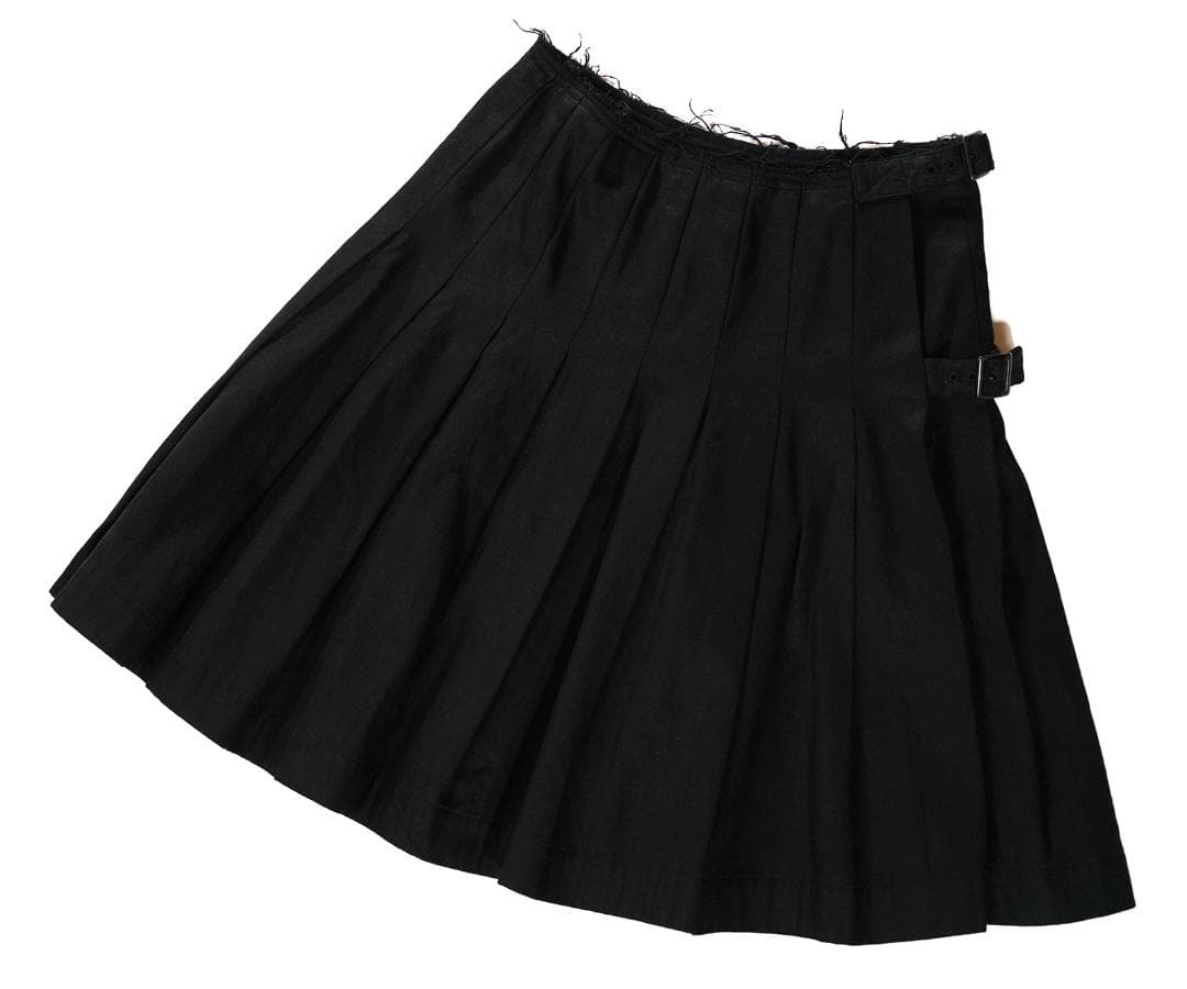 Y's コットン リネン プリーツ スカート 裁ち切り ブラック 1 レディース