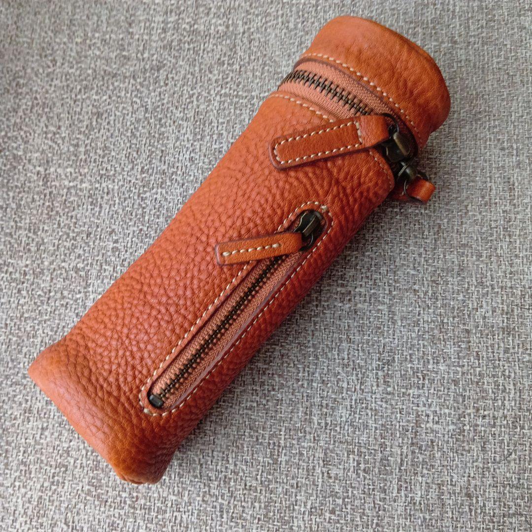 土屋鞄 トーンオイルヌメ革　シボ凸凹のドラム型ペンケース