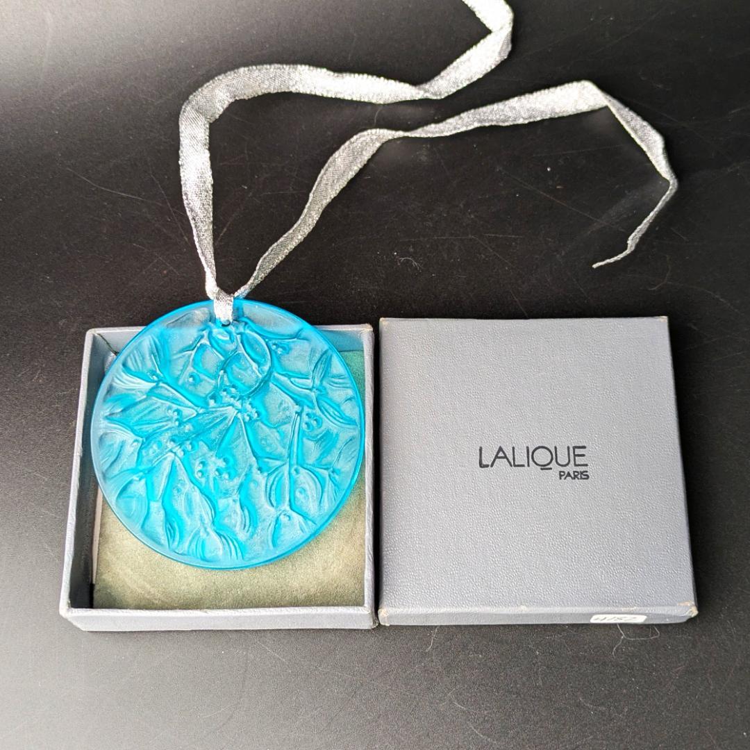 鮮烈ターコイズ★ラリック ヤドリギ ペンダント オーナメント 美品 フランス