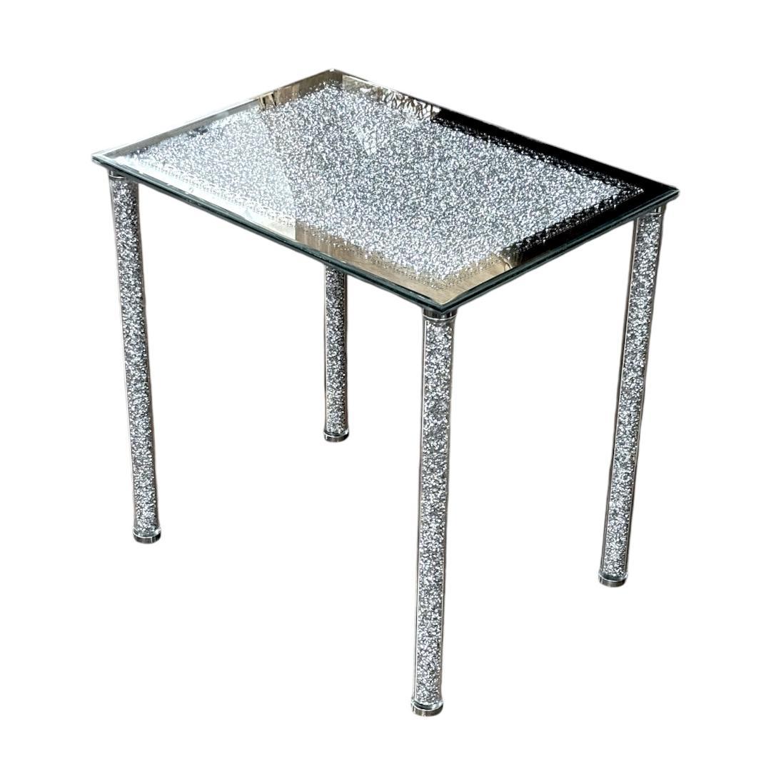 ガラス製 サイドテーブル キラキラ ミニテーブル 組立て式 おしゃれ 姫 長方形