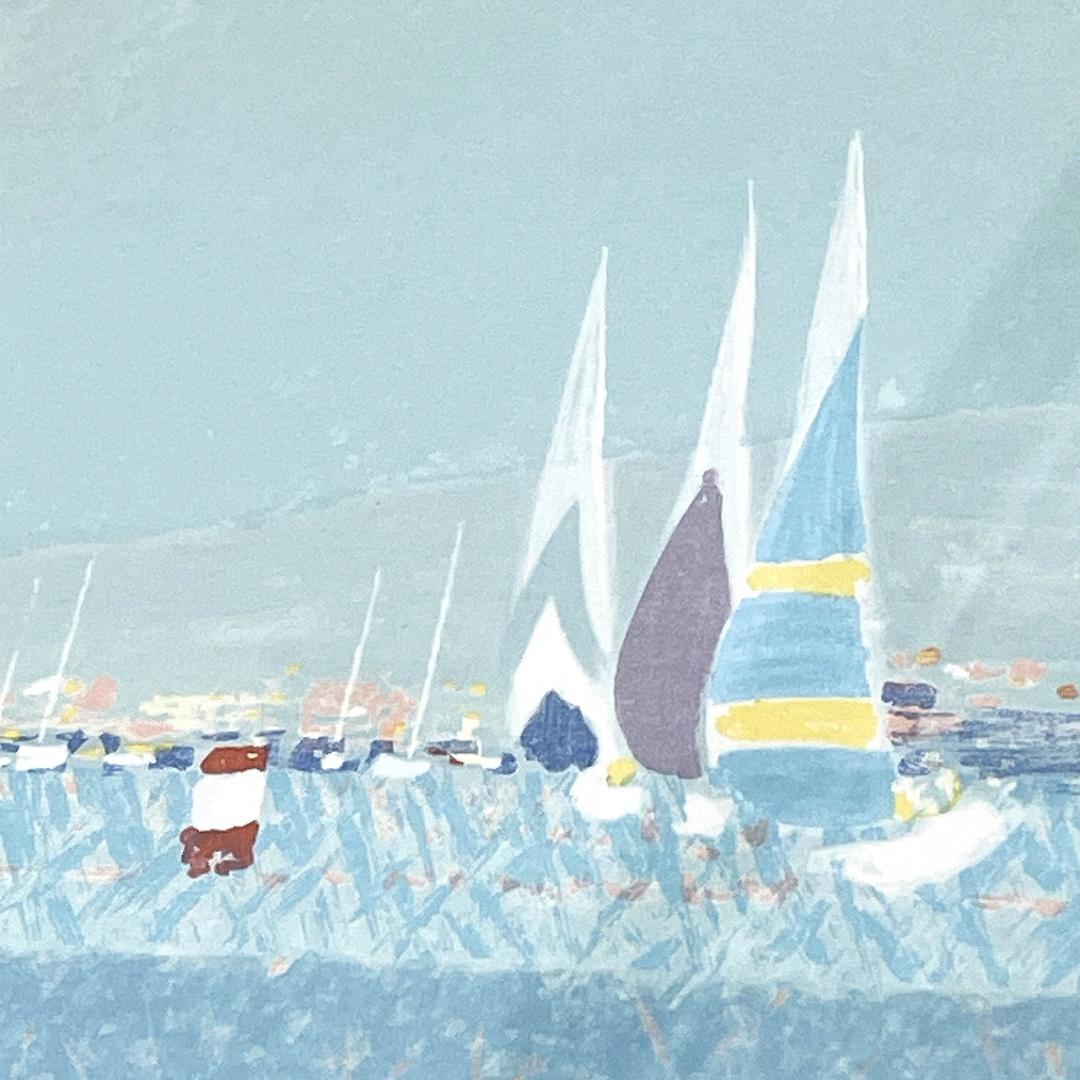 美品 真作保証 アンドレ・ブーリエ『ヨットハーバー』大判リトグラフ直筆サイン入り