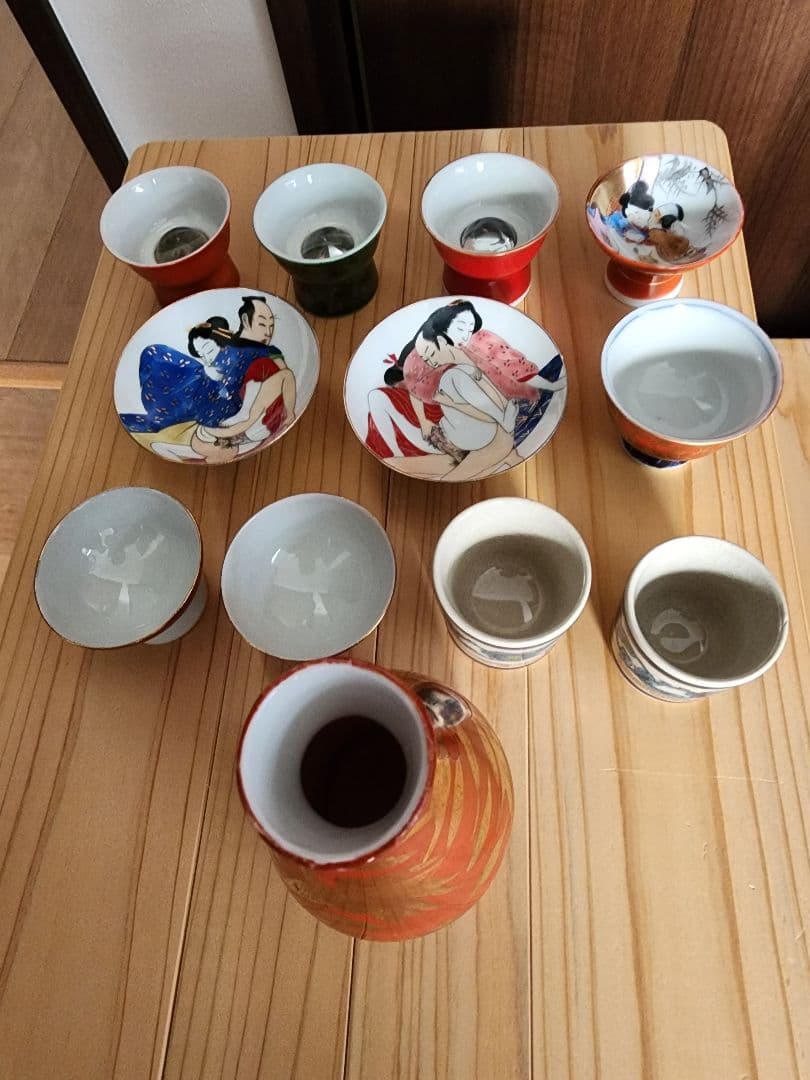 ♪超レアな春画盃、仕掛け盃、九谷焼徳利・盃の全12点セット♪