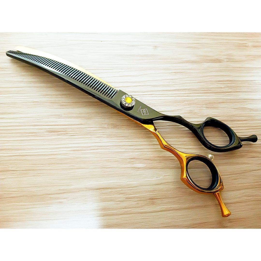 プロ用カーブセニングシザートリマートリミングママミングペットスキバサミハサミ