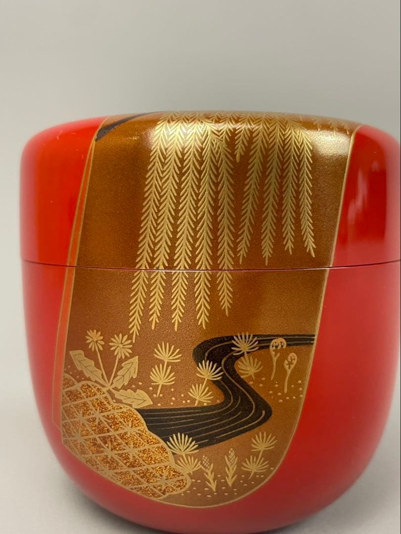 村田宗覚作 誰袖蒔絵 大棗 朱塗 茶道具 共箱付 漆芸 茶器 塗師 蒔絵 利休棗