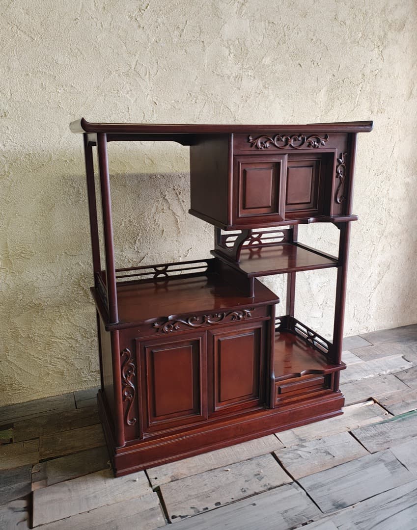 和ダンス　違い棚 木製家具 ダークブラウン　小道具　M0162