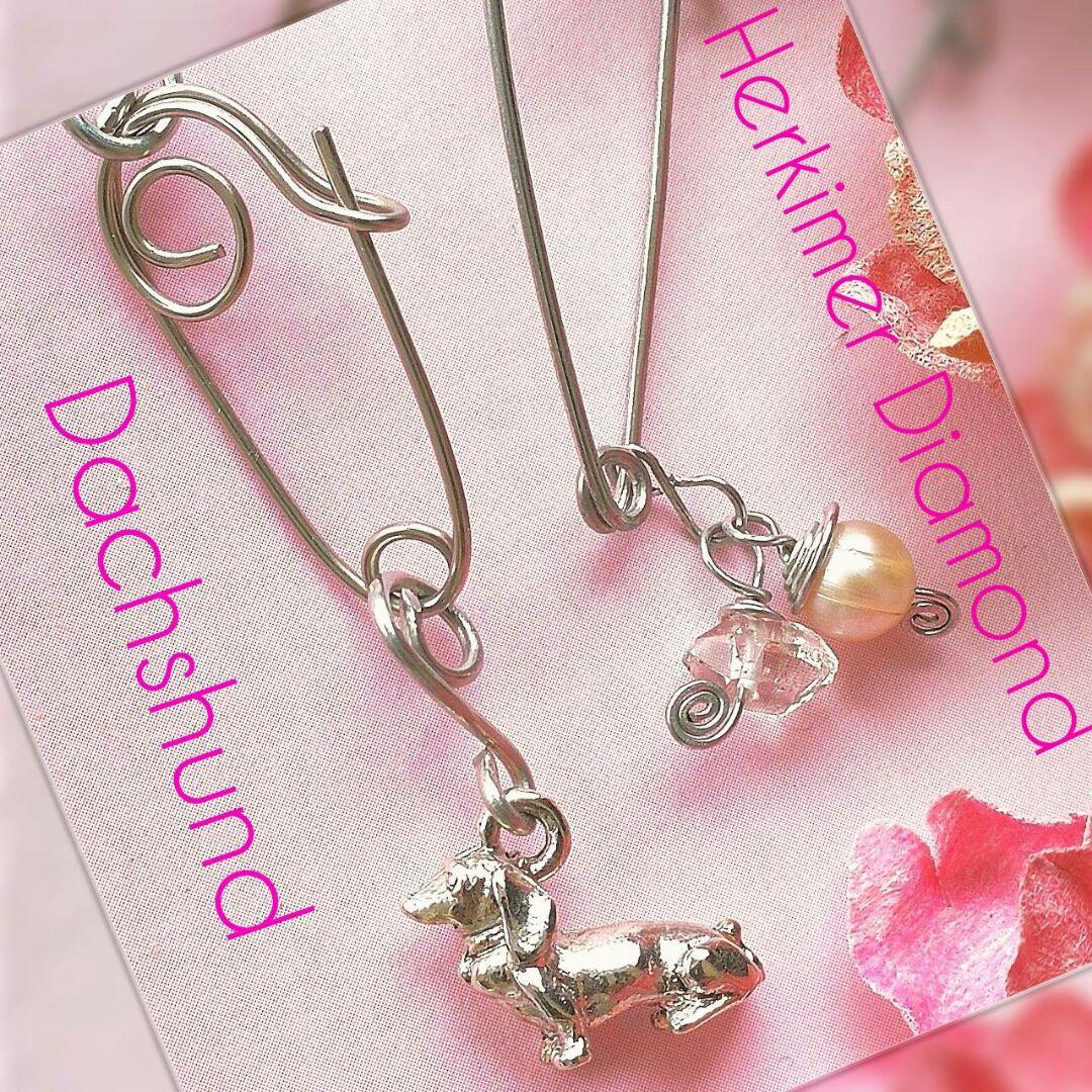 新品シルバー925 ダックスフンド ハーキマーダイヤモンドピアス ネックレス