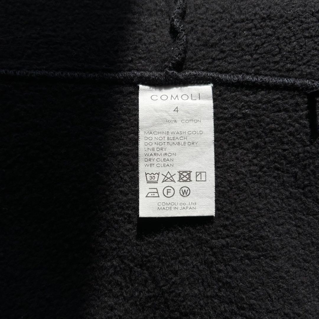 COMOLI コットン裏毛ジップパーカー 4 FADE BLACK コモリ タグ
