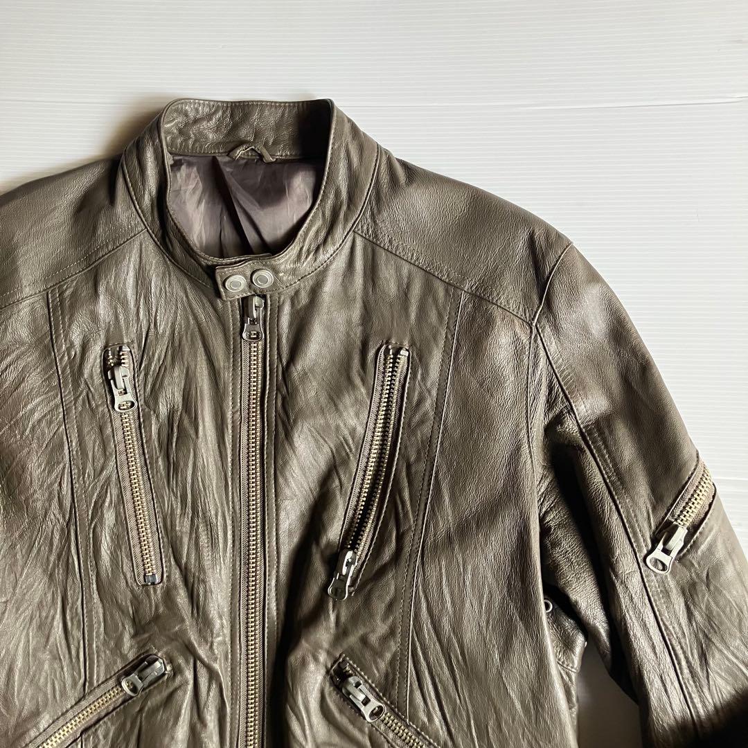 00s archive evolution 本革皺加工レザーライダースジャケット