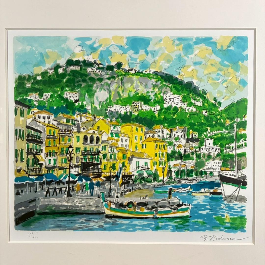 児玉幸雄「初夏の海岸」リトグラフ 直筆サイン有 お洒落な額装 パリ フランス