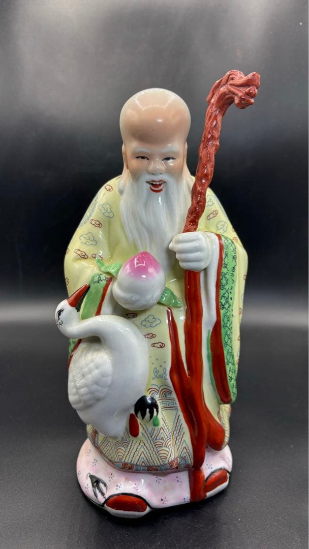 005 中国美術 色絵陶人形 高さ28cm 置物 オブジェ 蟠桃老壽星