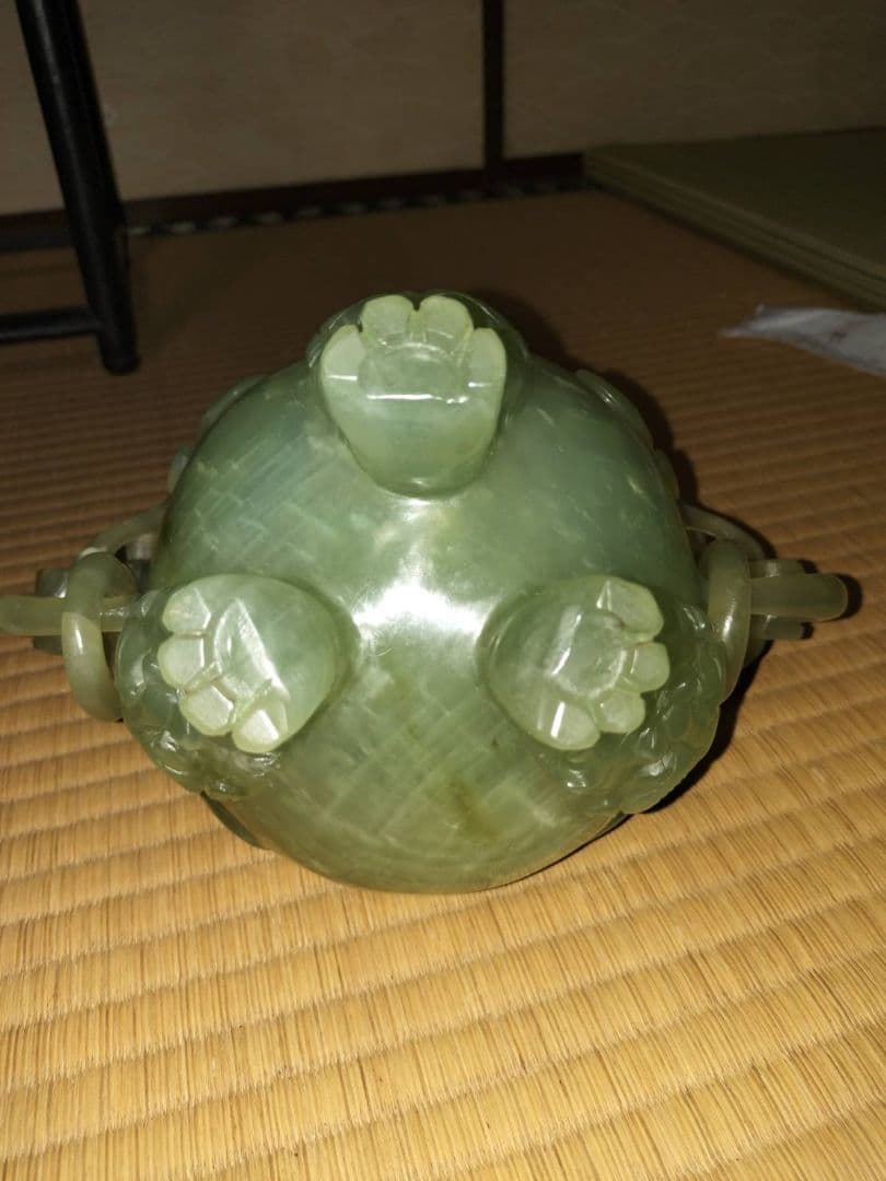 中国玉石龍紋香炉　21cmｘ21cm三足花台付