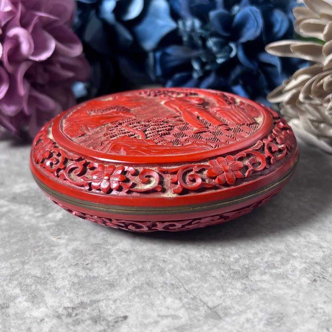 中国【文化大革命時代】堆朱 香合 印合　堆刻　工芸品